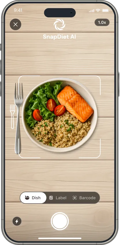 SnapDiet screens: food analysis, nutrition diary and weekly report